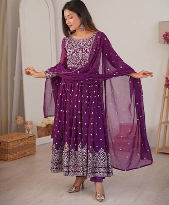 Wine designer embroidery work georgette anarkali set 1