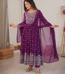 Wine designer embroidery work georgette anarkali set