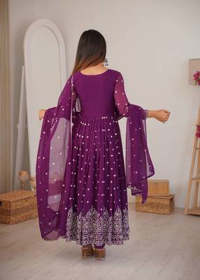 Wine designer embroidery work georgette anarkali set 2