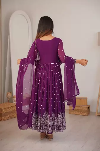 Wine designer embroidery work georgette anarkali set