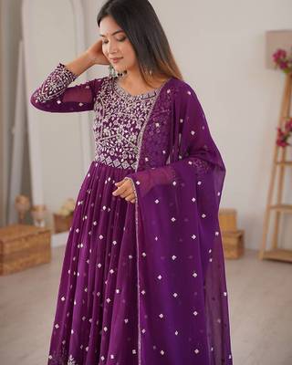 Wine designer embroidery work georgette anarkali set 4