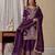 Purple  coding sequins work chinon kurta sharara set