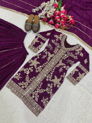 Purple  coding sequins work chinon kurta sharara set 5