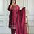Wine heavy embroidery moti work georgette kurta set
