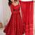 Red thread & sequins woek chinon silk anarkali with pant & dupatta