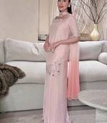 Onion pink moti & embroidery work roman silk kurta palazzo set