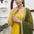Yellow thread & sequins embroidered crepe kurti with palazzo & dupatta