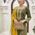 Olive green thread & sequins embroidered crepe kurti with palazzo & dupatta