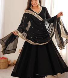 Black sequins embroidered georgette anarkali with pant & dupatta