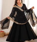 Black sequins embroidered georgette anarkali with pant & dupatta