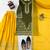 Olive green thread & sequins embroidered crepe kurti with palazzo & dupatta