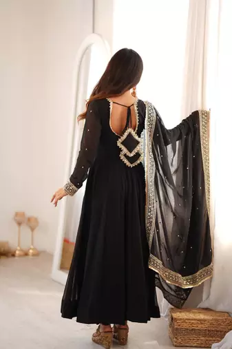Black sequins embroidered georgette anarkali with pant & dupatta