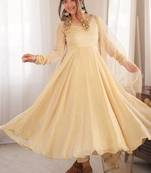 Beige mirror work lace border crush silk anarkali set