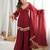 Red mirror work lace border crush silk kurta palazzo set