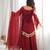 Red mirror work lace border crush silk kurta palazzo set
