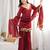 Red mirror work lace border crush silk kurta palazzo set