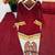 Red mirror work lace border crush silk kurta palazzo set