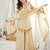 Beige mirror work lace border crush silk kurta palazzo set