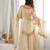 Beige mirror work lace border crush silk kurta palazzo set