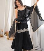 Black coding & mirror work fendy silk kurta palazzo set