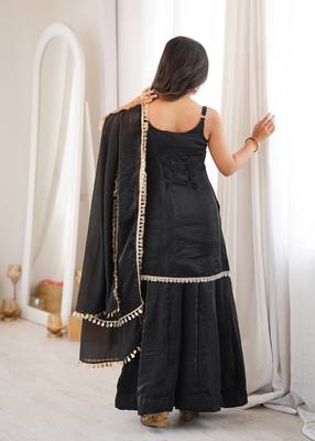 Black coding & mirror work fendy silk kurta palazzo set 2