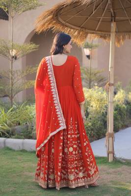 Orange sequins & zari embroidered georgette gown with dupatta 2