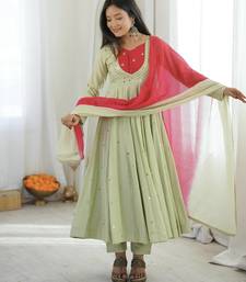 Pista green designer sequins & mirror work roman silk anarkali set