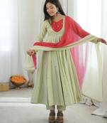 Pista green designer sequins & mirror work roman silk anarkali set