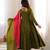 Olive green designer sequins & mirror work roman silk anarkali set