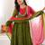 Olive green designer sequins & mirror work roman silk anarkali set