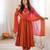 Rust orange designer sequins & mirror work roman silk anarkali set