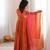 Rust orange designer sequins & mirror work roman silk anarkali set