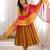 Mustard yellow designer sequins & mirror work roman silk anarkali set