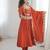 Orange sequins embroidered roman silk anarkali set
