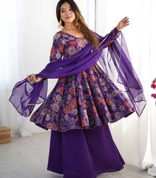 Purple floral printed chanderi kurta palazzo set