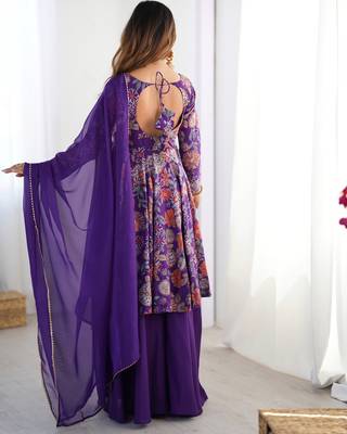 Purple floral printed chanderi kurta palazzo set 2