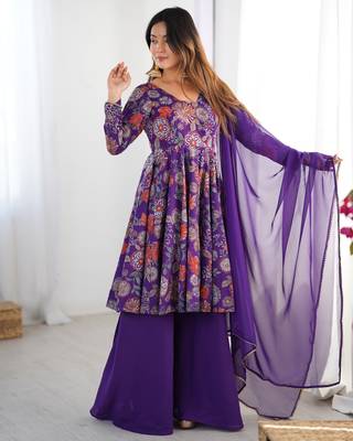 Purple floral printed chanderi kurta palazzo set 3