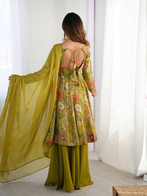 Green floral printed chanderi kurta palazzo set 2