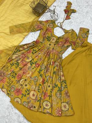 Yellow floral printed chanderi kurta palazzo set 5