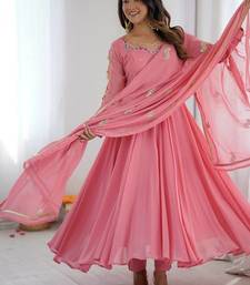 Pink sequins embroidery work georgette gown with pant & dupatta