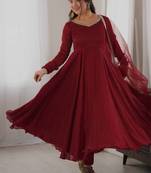 Maroon mirror work lace border crush silk anarkali set