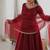 Maroon mirror work lace border crush silk anarkali set