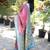 Onion pink paithani silk blend saree with contrast blue zari border