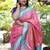 Onion pink paithani silk blend saree with contrast blue zari border