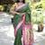 Mehendi green paithani silk blend saree with contrast magenta pink zari border