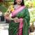 Mehendi green paithani silk blend saree with contrast magenta pink zari border