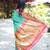 Turquoise paithani silk blend saree with contrast pink zari border