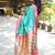 Turquoise paithani silk blend saree with contrast pink zari border