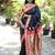 Black paithani silk blend saree with contrast red zari border