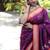 Purple paithani silk blend saree with contrast red zari border